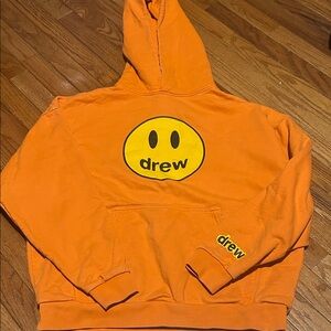 drew house Orange Hoodie with Yellow Logo